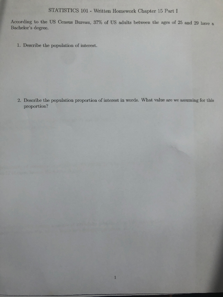 Solved STATISTICS 101 - Written Homework Chapter 15 Part I | Chegg.com