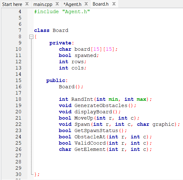 Solved In C++ I have main.cpp, Board.h, Agent.h, Board.cpp, | Chegg.com