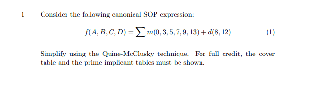 Solved 1 Consider the following canonical SOP expression: | Chegg.com