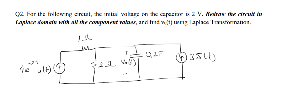 Solved Q2. For the following circuit, the initial voltage on | Chegg.com