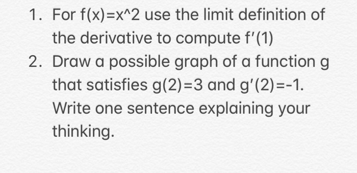 Solved 1. For f(x)-xn2 use the limit definition of the | Chegg.com