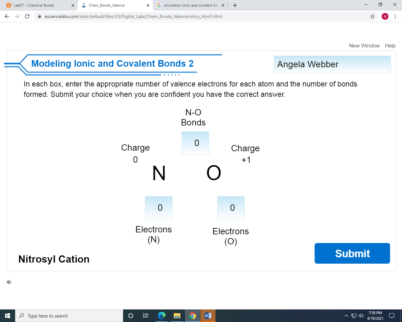 B Lab07 - Chemical Bonds х & Chem_Bonds_Valence х G | Chegg.com