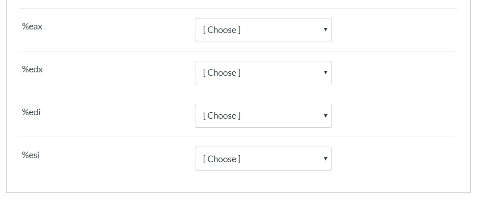 %eax [Choose] %edx [Choose] %edi [Choose] %esi [Choose]
