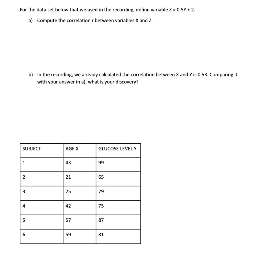 Solved For the data set below that we used in the recording, | Chegg.com
