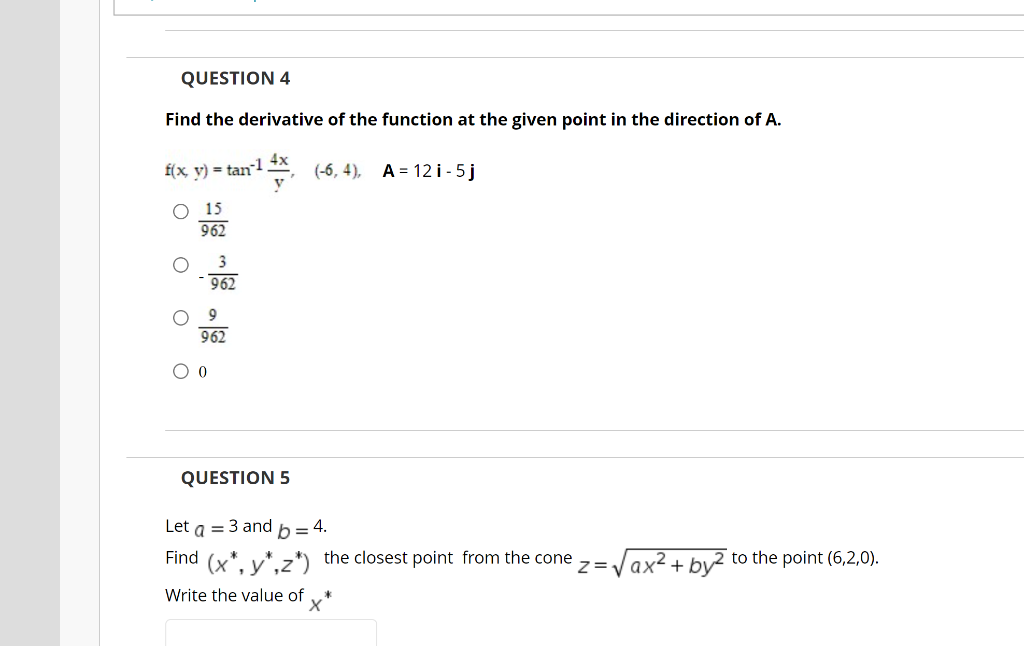 Solved QUESTION 4 Find the derivative of the function at the | Chegg.com