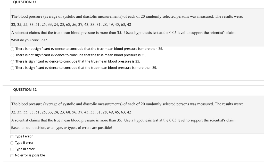 Solved QUESTION 1 The blood pressure (average of systolic | Chegg.com