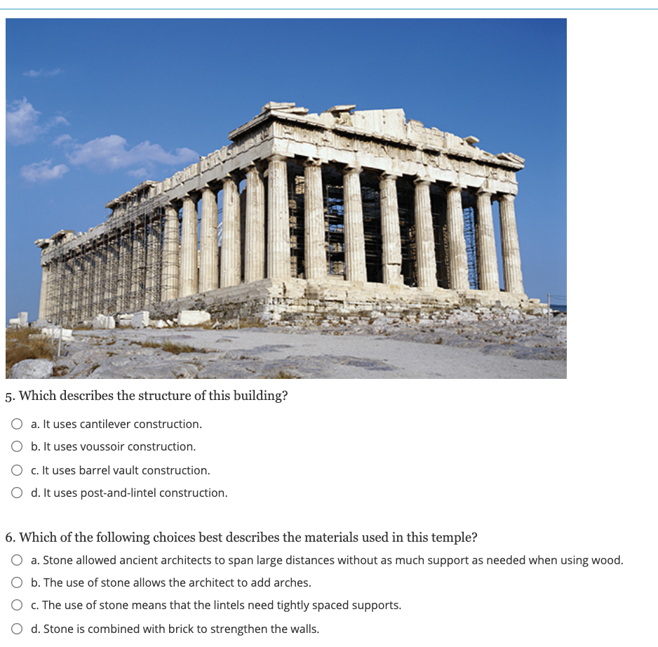 Solved 5. Which describes the structure of this building? a.