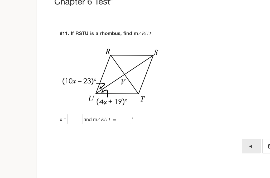 Solved Chapter b Test #11. If RSTU is a rhombus, find mZRUT. | Chegg.com