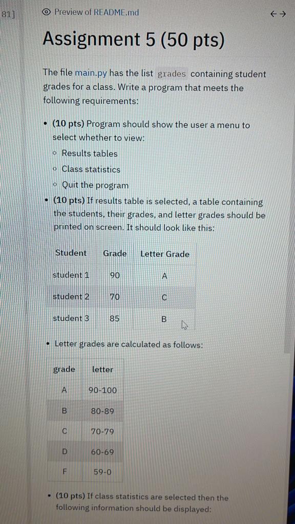 Solved 811 © Preview of README.md & Assignment 5 (50 pts) | Chegg.com