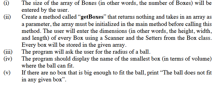 Solved In JAVA In BOX class: Store information for height, | Chegg.com