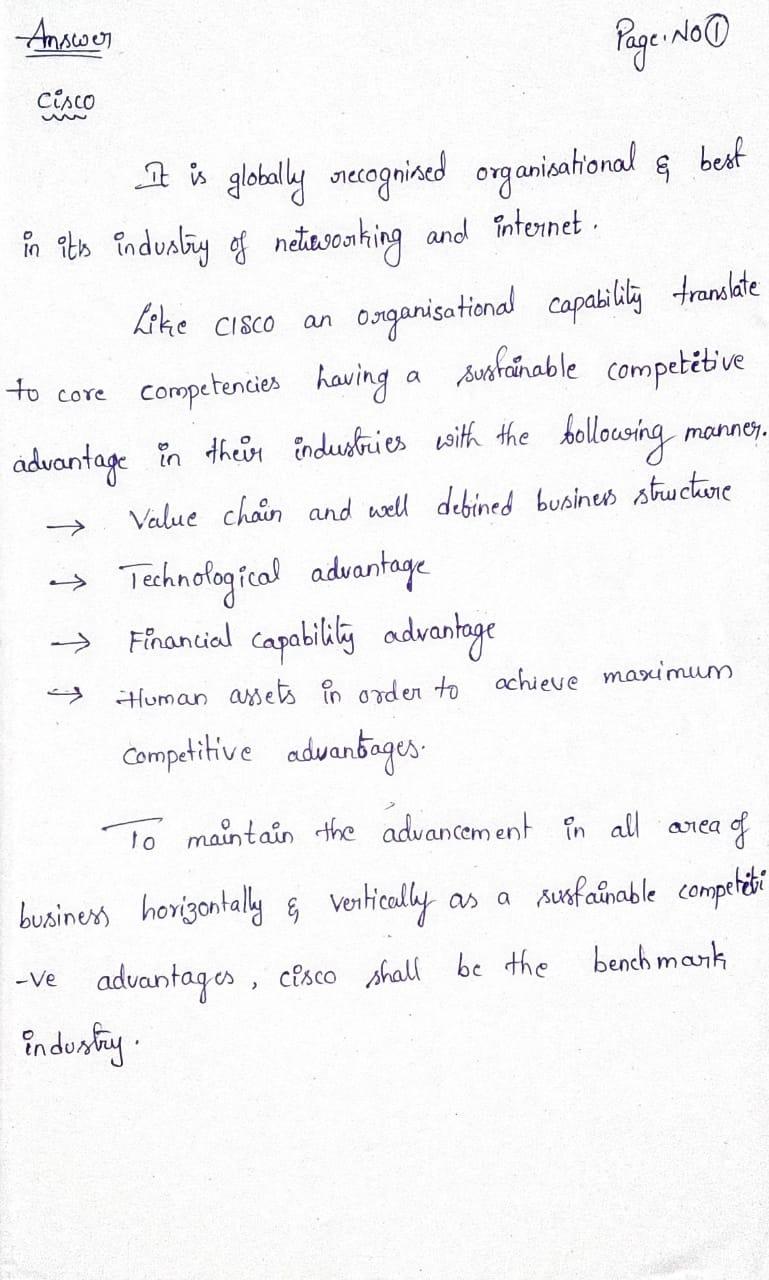 Answer Page: No Cisco & Like CISCO an а to core mannen. is globally srecognised organisational & best in its industry of netw