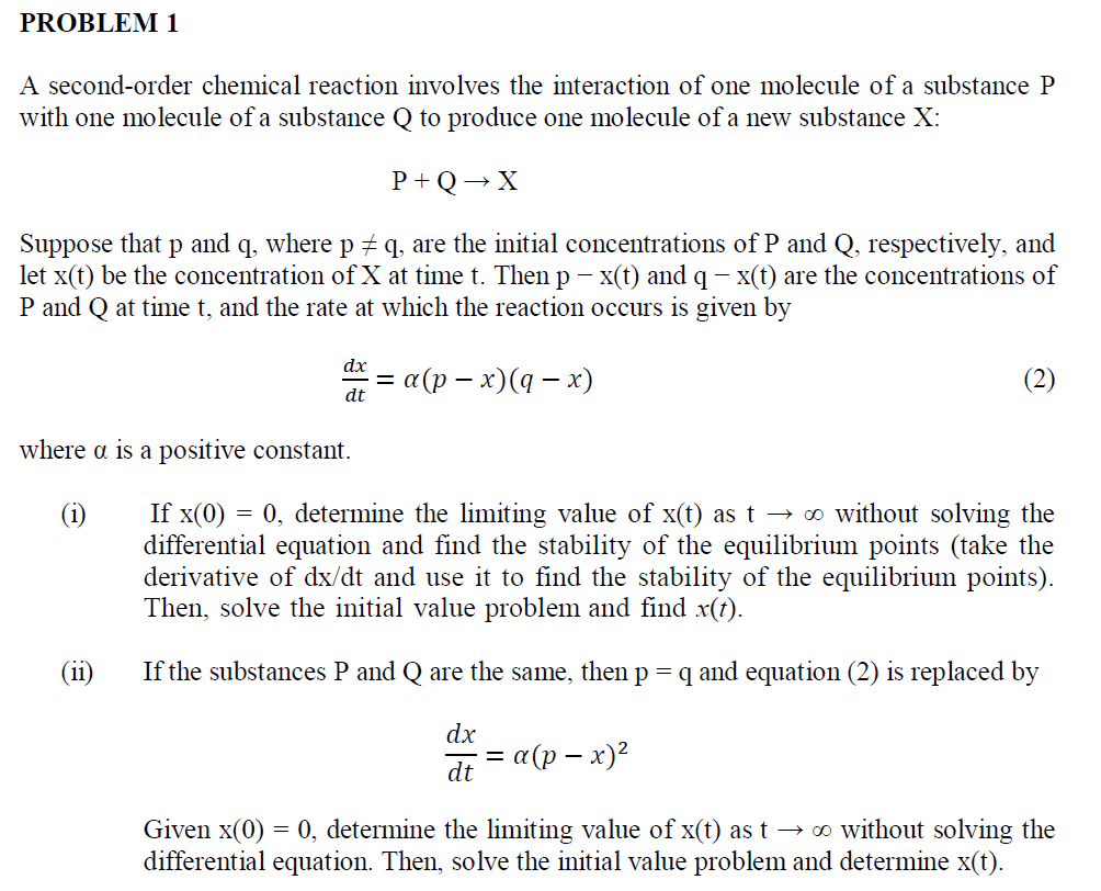 Solved A Second-order Chemical Reaction Involves The 