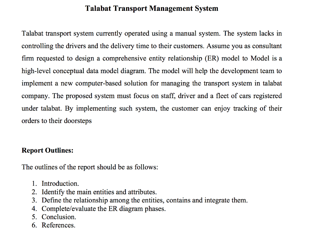 Solved Talabat Transport Management System Talabat transport | Chegg.com