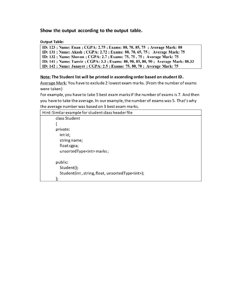 Solved Show the output according to the output table. | Chegg.com