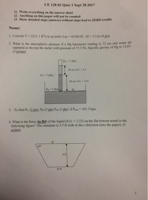 Solved: CE 128 02 Quiz 1 Sept 28 2017 (1. Write Everything... | Chegg.com