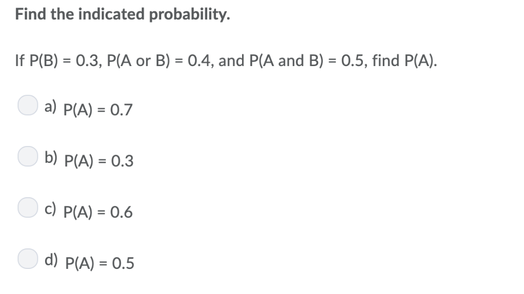 Solved Find The Indicated Probability. 0.4, And P(A And B) | Chegg.com