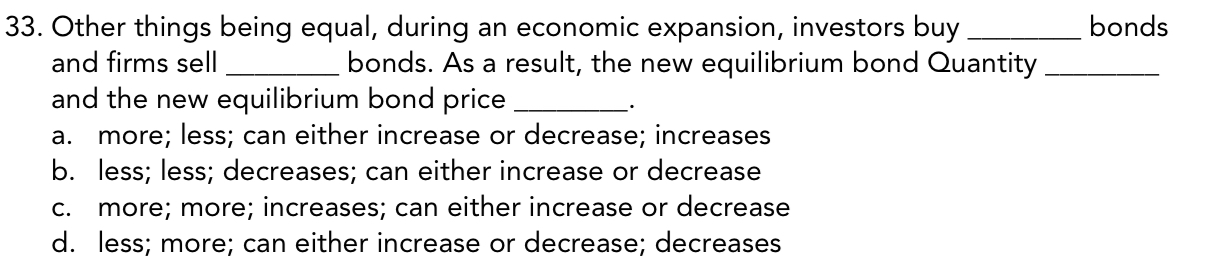 Solved Other things being equal, during an economic | Chegg.com