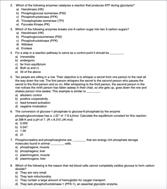 Solved 2. Which of the following enzymes catalyzes a | Chegg.com