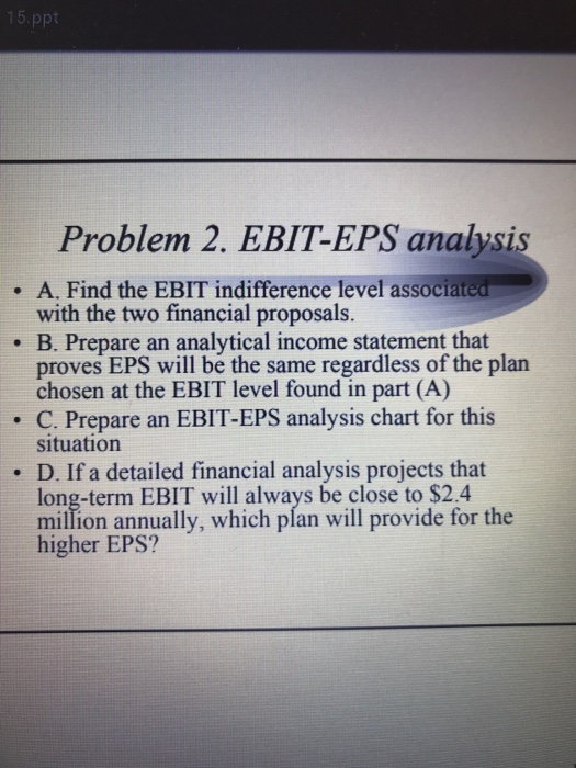 Solved Problem 2. EBIT-EPS Analysis A Group Of Retired | Chegg.com