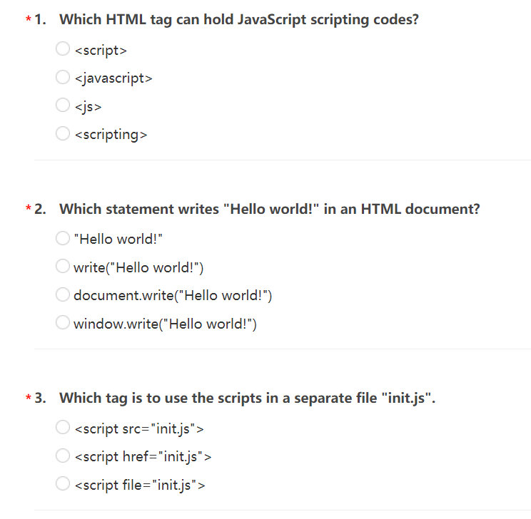 Solved *1. Which HTML tag can hold JavaScript scripting | Chegg.com