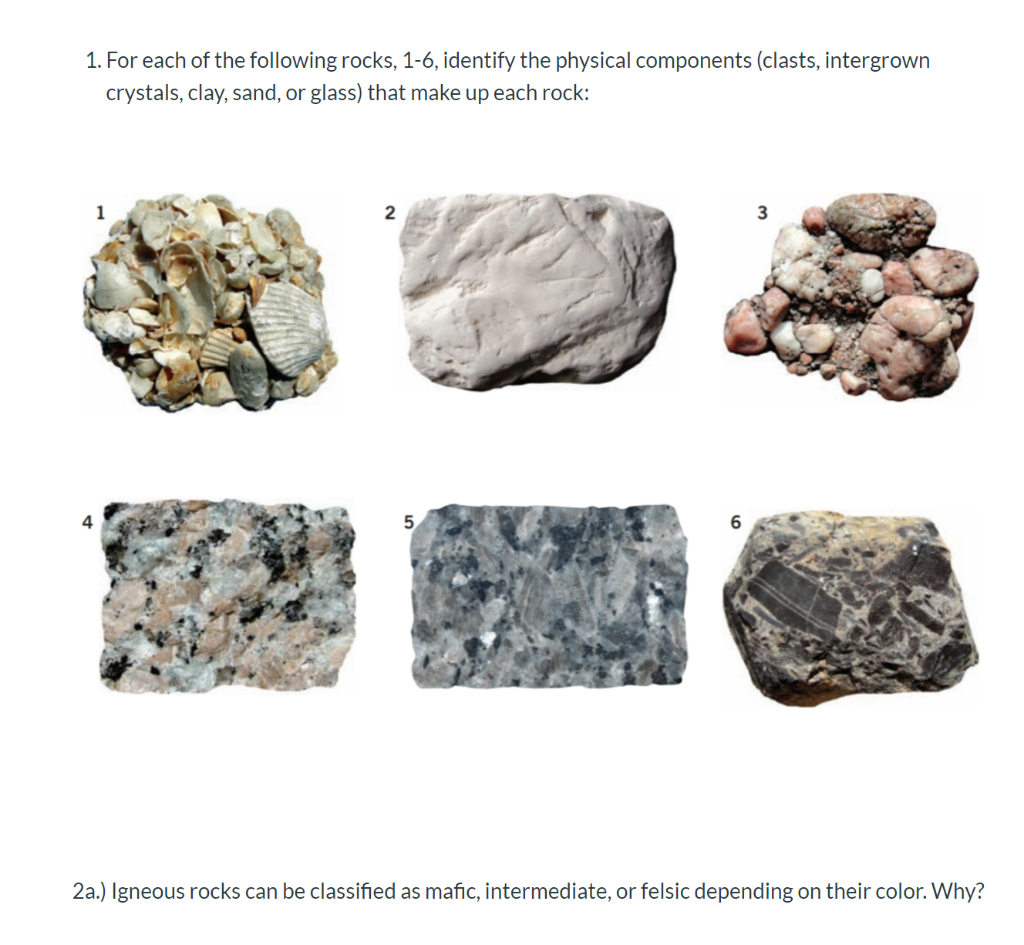 Solved 1. For each of the following rocks, 1-6, identify the | Chegg.com