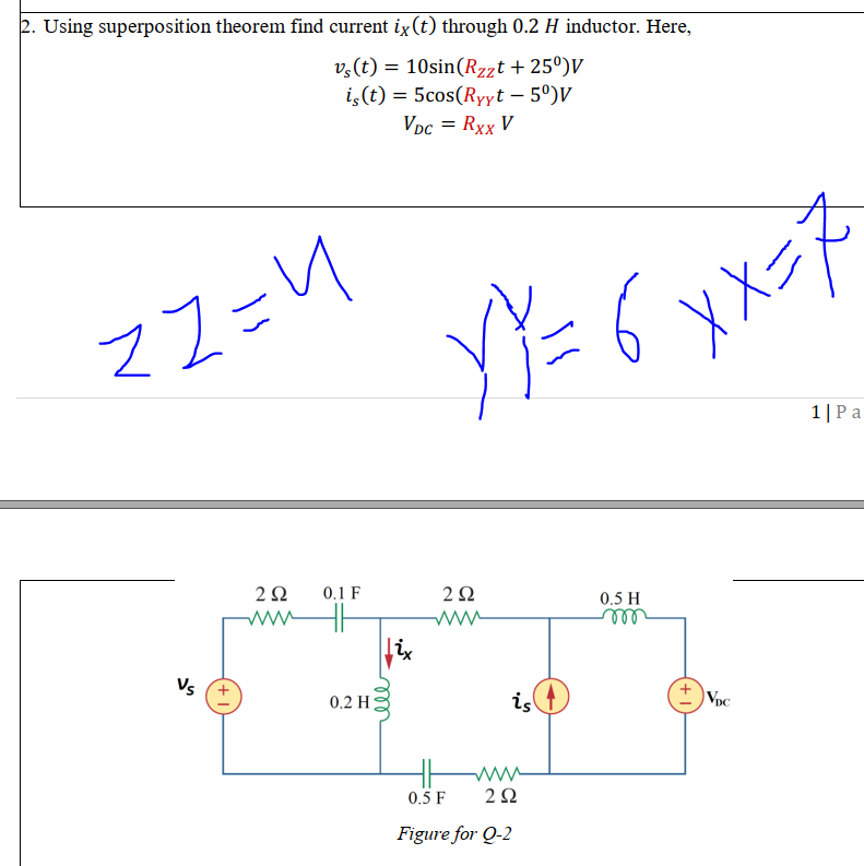 Solved 2. Using superposition theorem find current ix (t) | Chegg.com