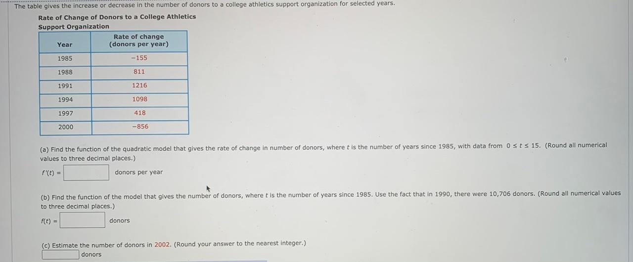 Solved The table gives the increase or decrease in the | Chegg.com