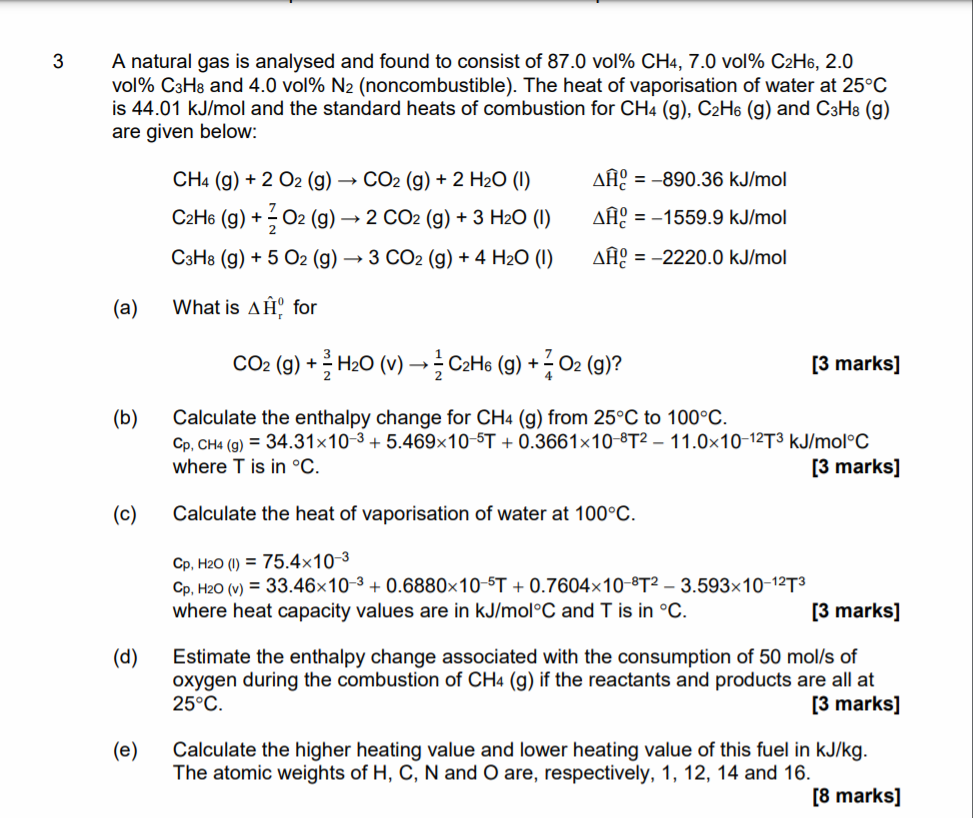 Solved 3 A natural gas is analysed and found to consist of | Chegg.com