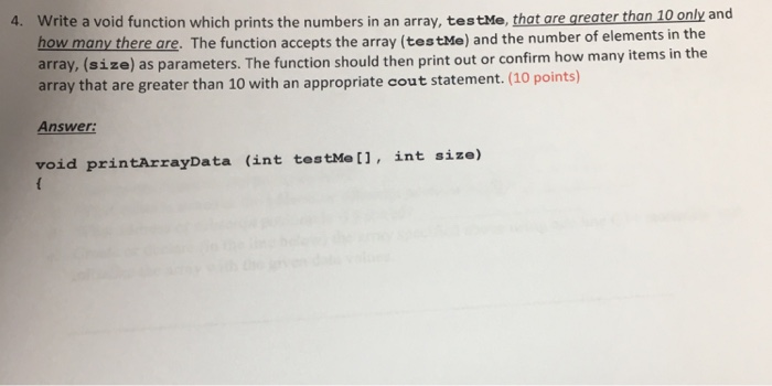 Solved Write a void function which prints the numbers in an | Chegg.com