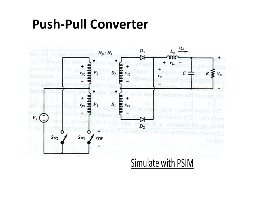 Solved Push-Pull Converter IL D No:N, L 字 + - pa P2 S2 C | Chegg.com