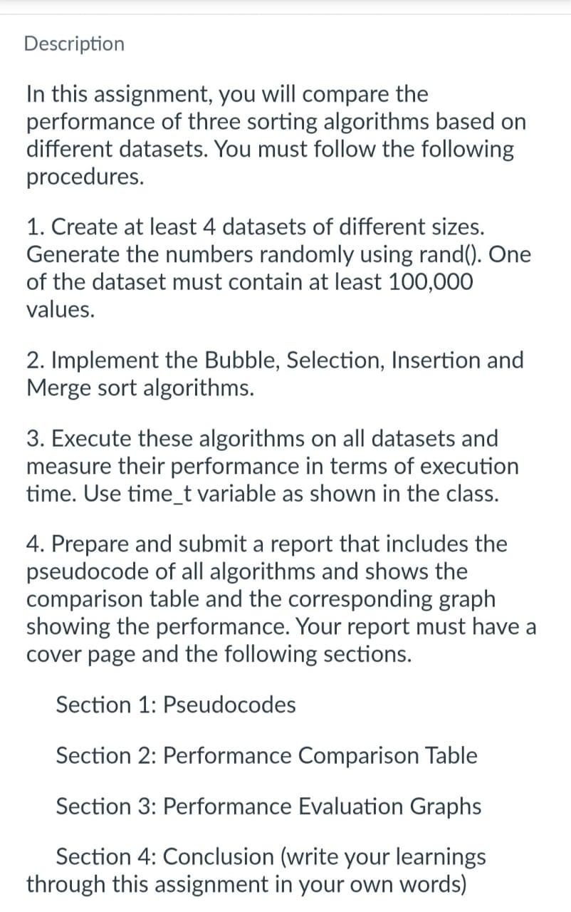 Solved Description In this assignment, you will compare the | Chegg.com