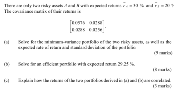 Solved There Are Only Two Risky Assets A And B With Expected | Chegg.com