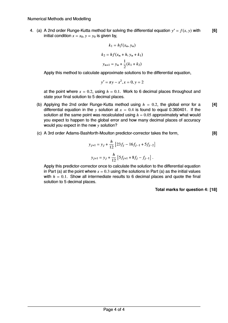 Solved 4. (a) A 2nd order Runge-Kutta method for solving the | Chegg.com