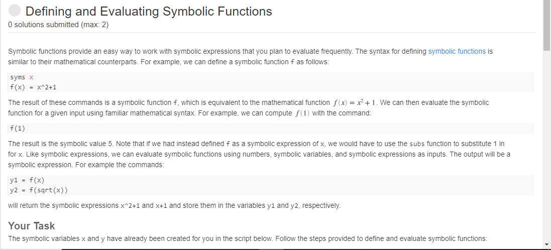 Solved Defining And Evaluating Symbolic Functions O | Chegg.com