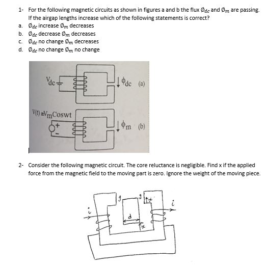 Solved 1- For The Following Magnetic Circuits As Shown In | Chegg.com