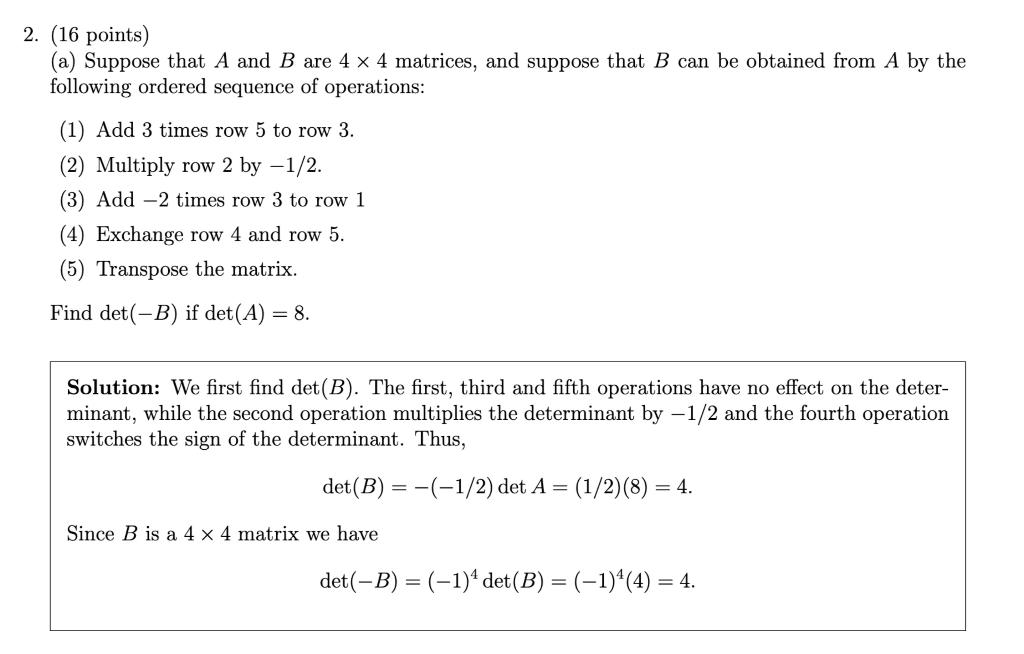 Solved (16 Points) (a) Suppose That A And B Are 4×4 | Chegg.com