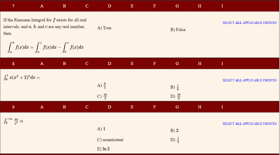 Solved 7 A B C D E F G H I SELECT ALL APPLICABLE CHOICES If | Chegg.com