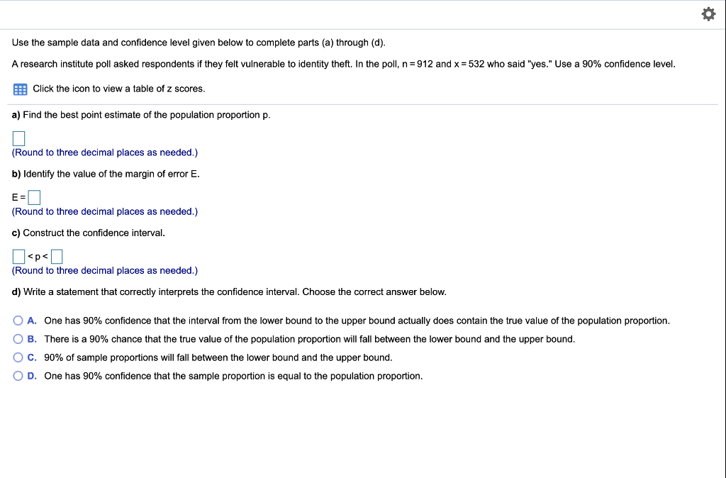 Solved Use the sample data and confidence level given below | Chegg.com