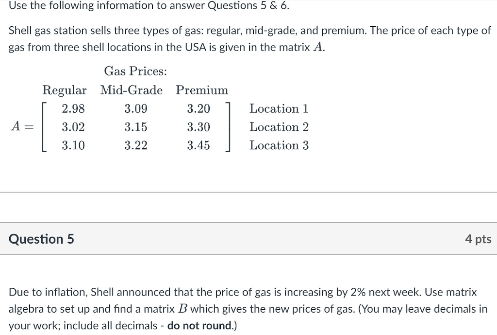 Solved Use the following information to answer Questions | Chegg.com