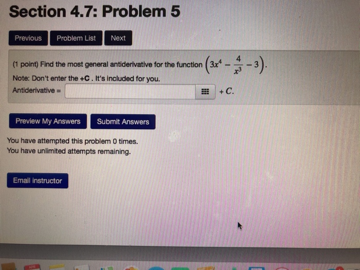 Solved Section 4.7: Problem 5 Previous Problem List Next (1 | Chegg.com