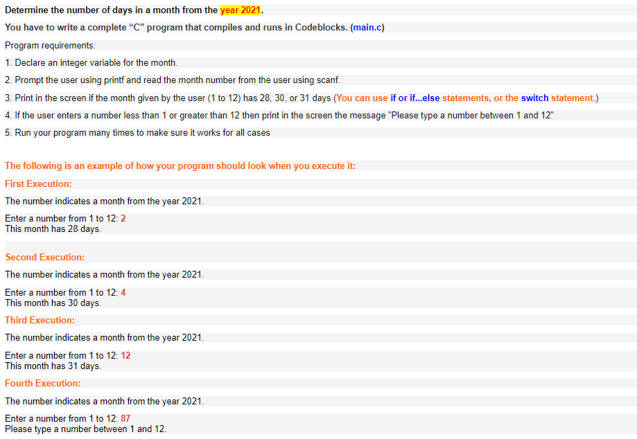 Solved Determine the number of days in a month from the year | Chegg.com