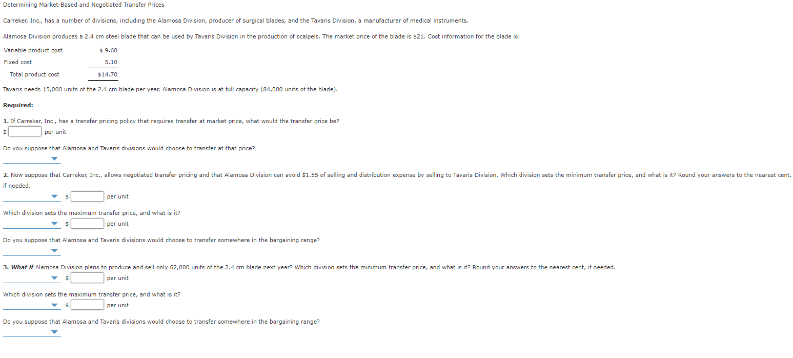Solved Determining Market-Based and Negotiated Transfer | Chegg.com
