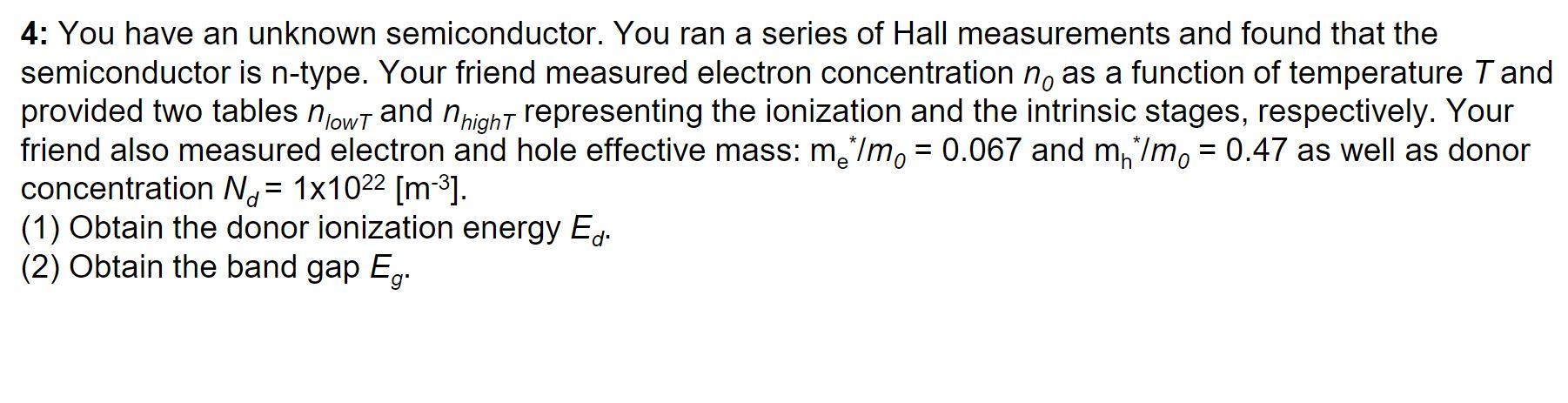 Solved 4: You Have An Unknown Semiconductor. You Ran A 