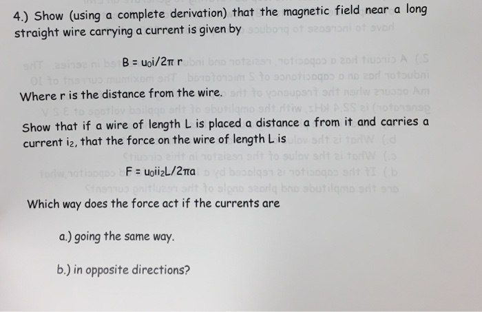 Solved 4.) Show Straight Wire Carrying A Current Is Given By | Chegg.com