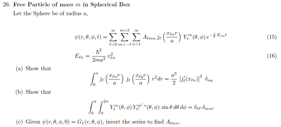 Solved 26 Free Particle Of Mass M In Spherical Box Let T Chegg Com