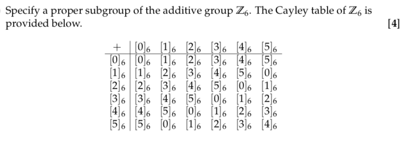 Solved Specify A Proper Subgroup Of The Additive Group Z6