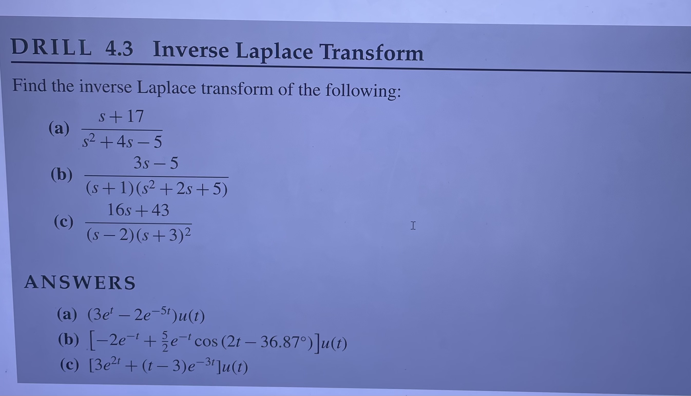 Solved Find The Inverse Laplace Transform Of The Following: | Chegg.com