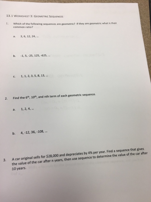 Geometric Sequence Worksheet With Answers - Promotiontablecovers