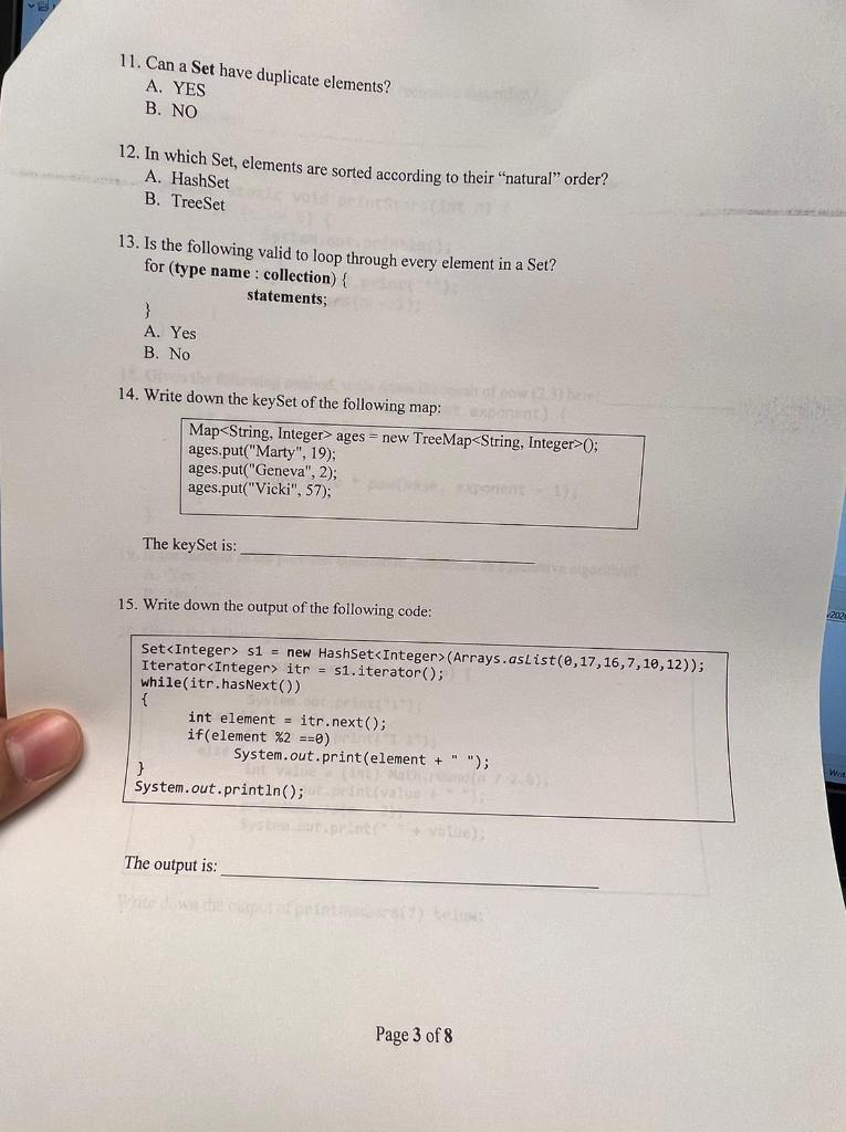 Solved 11 Can A Set Have Duplicate Elements A YES B NO Chegg