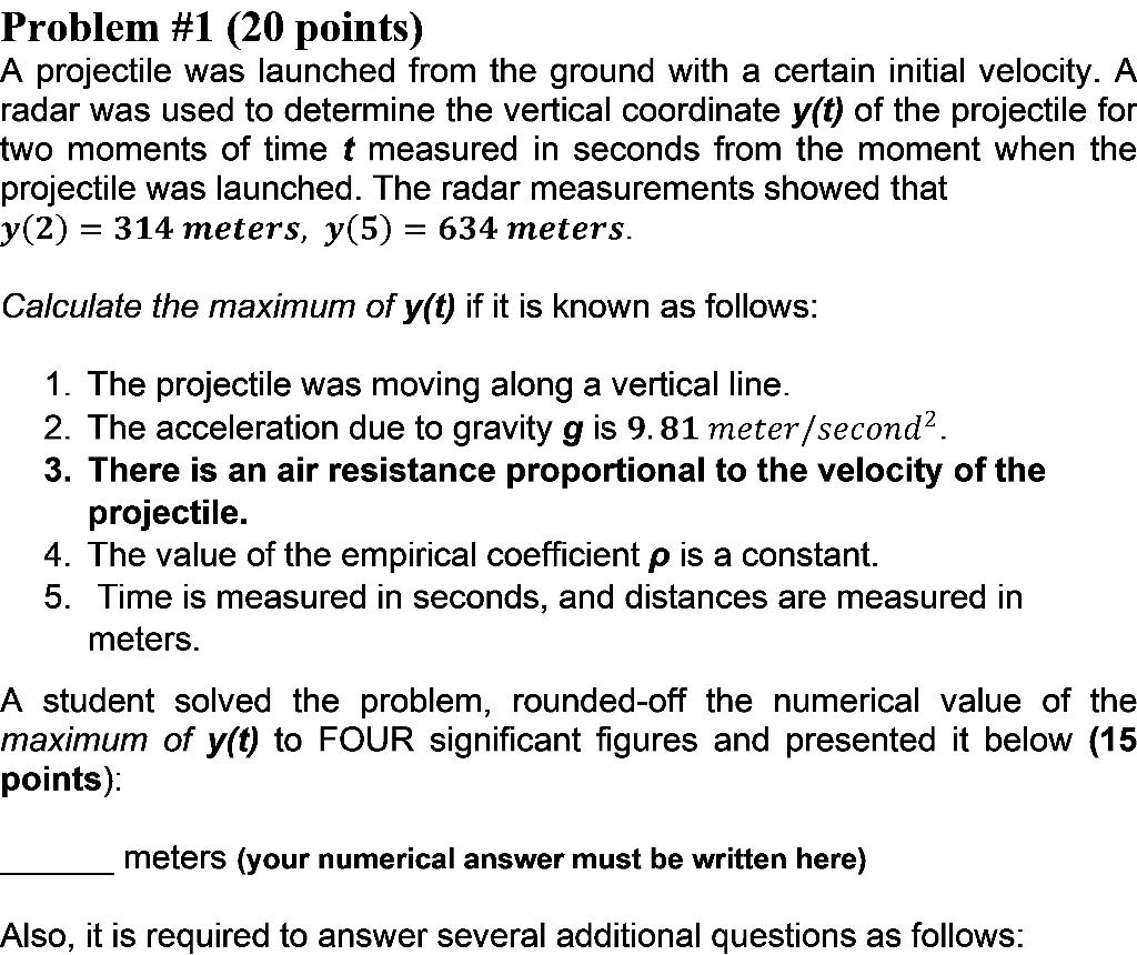 Solved Problem #1 (20 Points) A Projectile Was Launched From | Chegg.com